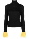 La Doublej Feather-cuff Ribbed-knit Jumper In Black