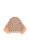 La Doublej Make An Exit Feather-trimmed Printed Silk-twill Top In Orange