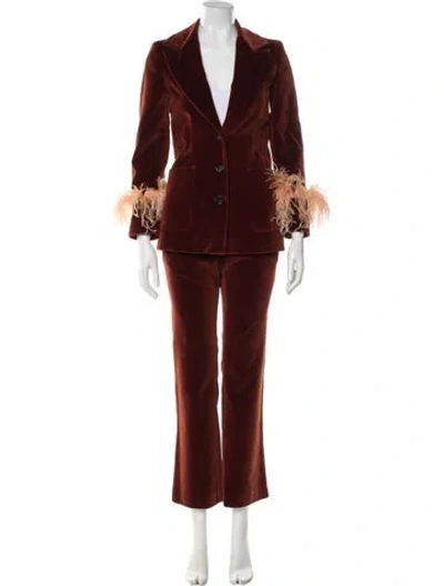 Pre-owned La Doublej Feather Trim Pantsuit In Orange