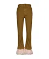 La Doublej Fancy Feather-trim Cropped Jeans In Brown