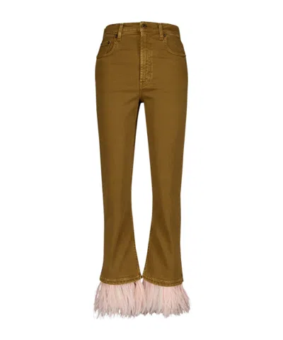 La Doublej Feather Trimmed Casual Pants In Brown