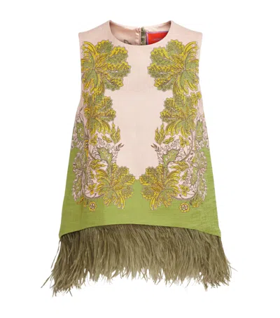 La Doublej Feather-trim Scala Top In Green