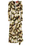 La Doublej Femme Midi Dress With Abstract Feather Print In Animal Print
