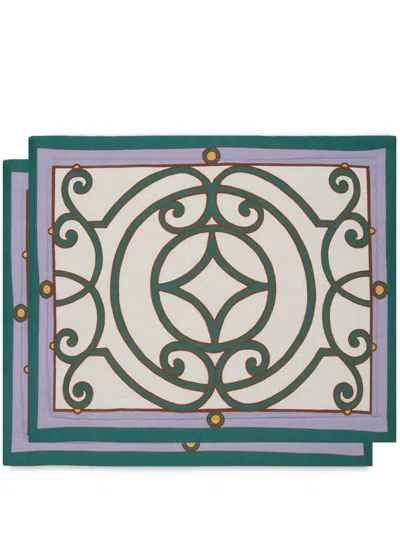 La Doublej Filigree-print Linen Placemats (set Of Two) In Multicolour