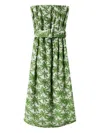 La Doublej Filter Palm-print Strapless Midi Dress In Green