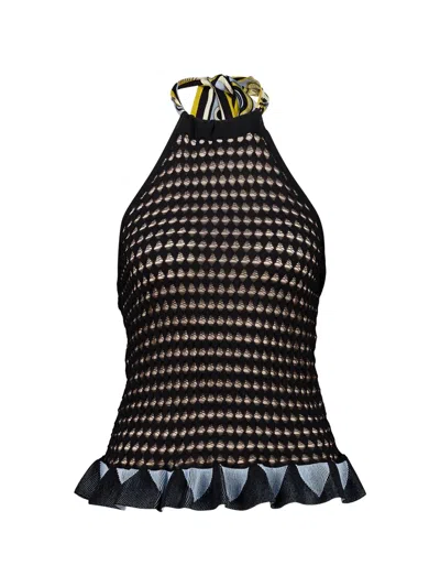 La Doublej Fiocchetto Open-knit Halterneck Top In Black