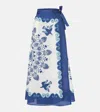 La Doublej Flipper Printed Cotton Wrap Midi Skirt In White