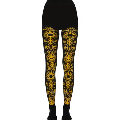 La Doublej Flocked Tights In Black & Yellow