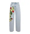 La Doublej Floral Appliqué Barrel-leg Jeans In Blue