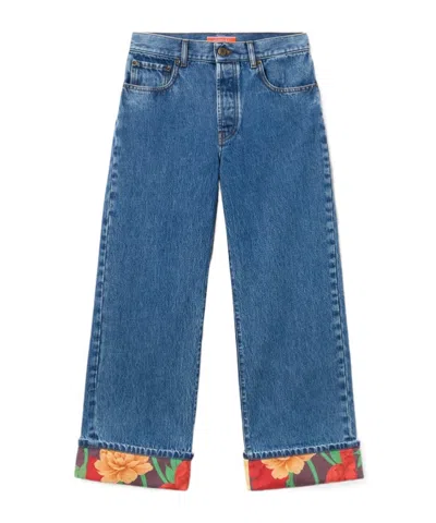 La Doublej Floral Cuff Embroidered Jeans In Blue