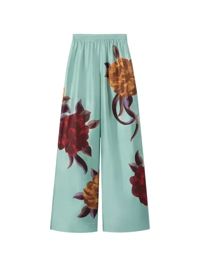 La Doublej La Double J Printed Silk-twill Palazzo Trousers In Green