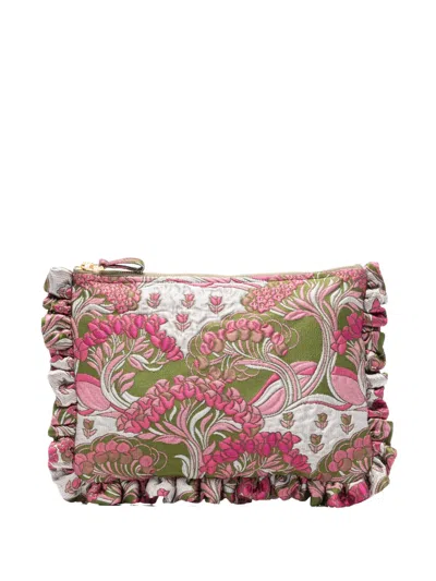 La Doublej Floral-embroidered Ruffled Clutch Bag In Multi