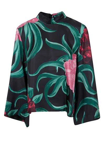 La Doublej Make An Exit Silk Blouse With Floral Print In Multi