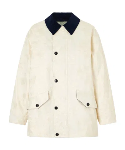 La Doublej Truffle Corduroy-trimmed Floral-jacquard Cotton-twill Jacket In White