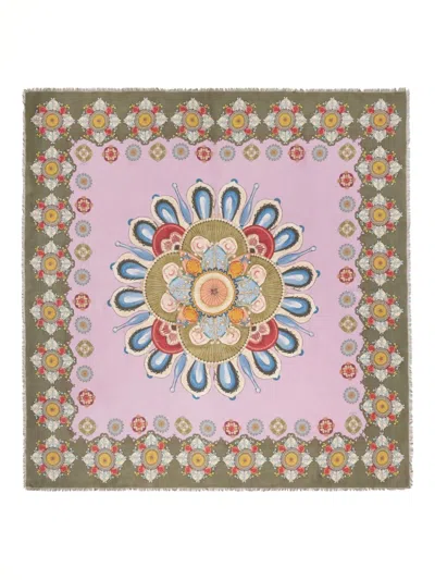 La Doublej Floral-mandala Square Scarf In Green