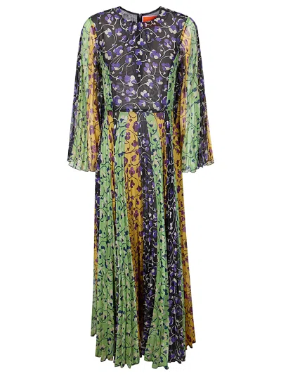 La Doublej Floral Maxi Dress With Pleated Skirt In Multi