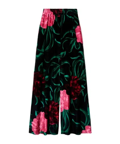 La Doublej Floral Palazzo Trousers In Black