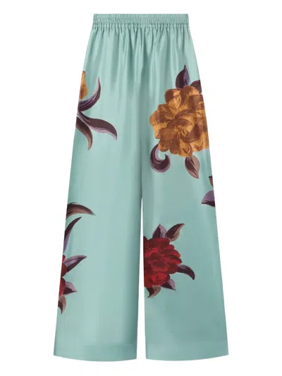 La Doublej Floral Palazzo Trousers In Green