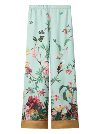 La Doublej Floral Pallazzo Pants In Green
