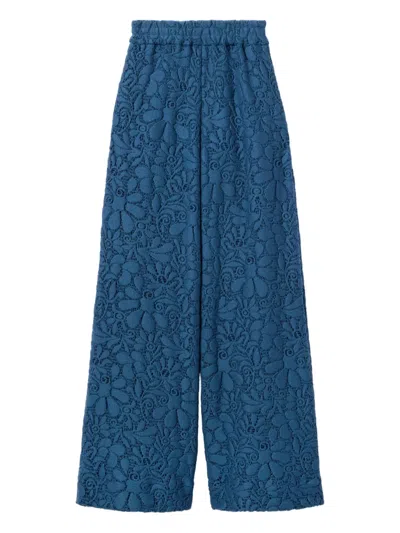 La Doublej Floral-pattern Lace Trousers In Blue