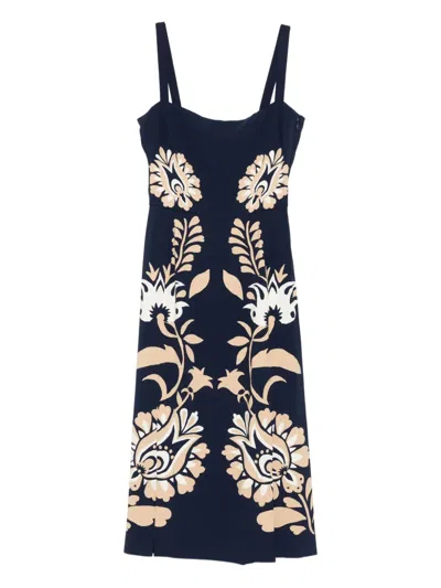La Doublej Buy Me A Martini Floral-print Crepe Midi Dress In Blue