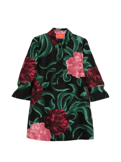 La Doublej Floral-pattern Mini Dress In Black