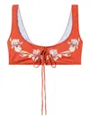 La Doublej Floral-print Bikini Top In Iris Placée Dark Orange