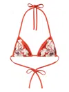 La Doublej Floral-print Bikini Top In Iris Placée Dark Orange