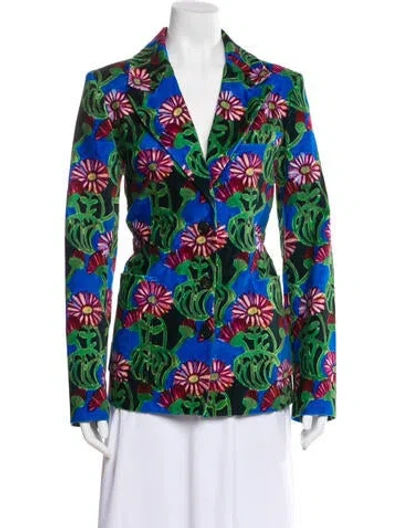 Pre-owned La Doublej Floral Print Blazer In Green