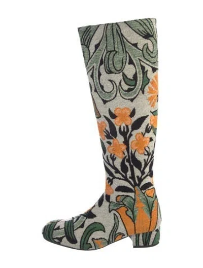 Pre-owned La Doublej Floral Print Boots In Green