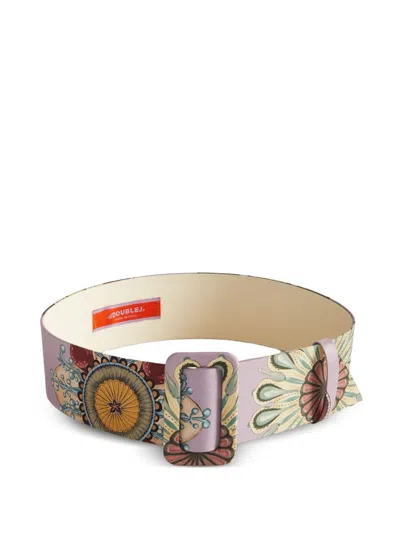 La Doublej Floral-print Buckle Belt In Pink