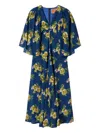 La Doublej Floral-print Cape-sleeve Maxi Dress In Blue