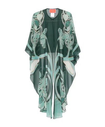 La Doublej Maria Floral Open Kaftan In Green
