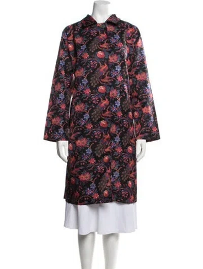 Pre-owned La Doublej Floral Print Coat In Black/red