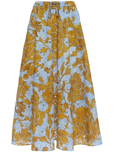LA DOUBLEJ FLORAL-PRINT COTTON MIDI SKIRT