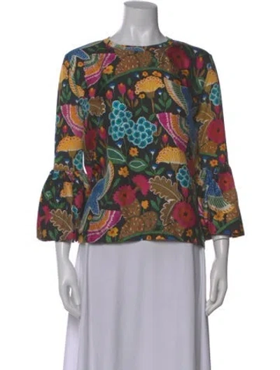 Pre-owned La Doublej Floral Print Crew Neck Blouse In Black
