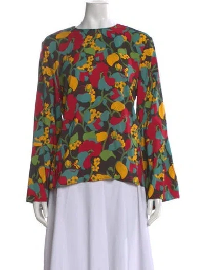 Pre-owned La Doublej Floral Print Crew Neck Blouse In Green