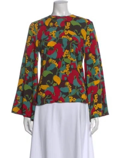 Pre-owned La Doublej Floral Print Crew Neck Blouse In Green