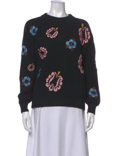 Pre-owned La Doublej Floral Print Crew Neck Sweater In Black