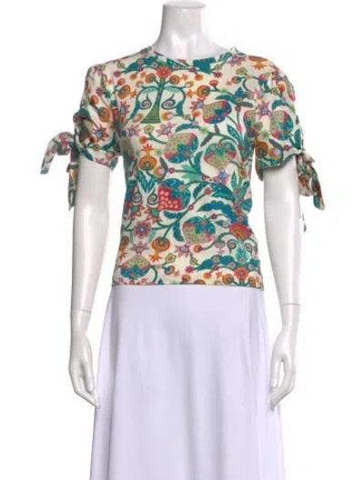 Pre-owned La Doublej Floral Print Crew Neck Top In Black