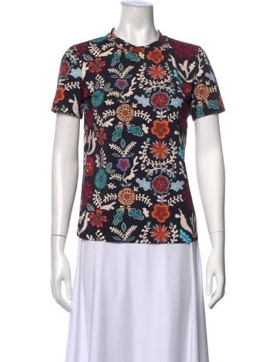 Pre-owned La Doublej Floral Print Crew Neck Top In Black