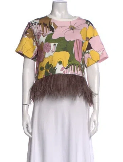Pre-owned La Doublej Floral Print Crew Neck Top In Pink