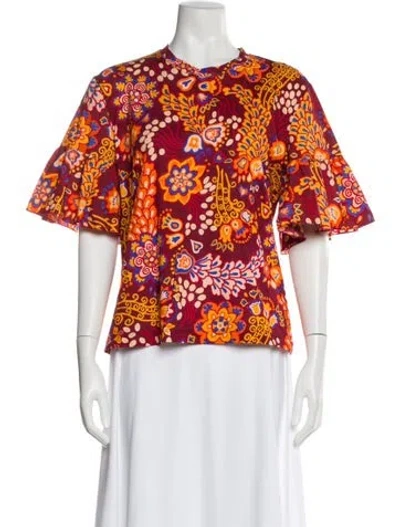 Pre-owned La Doublej Floral Print Crew Neck Top In Red