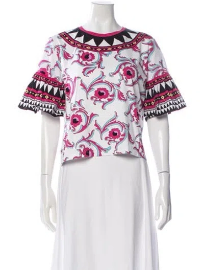 Pre-owned La Doublej Floral Print Crew Neck Top In White