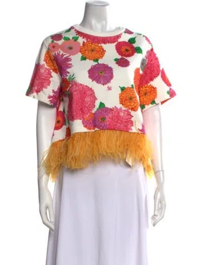 Pre-owned La Doublej Floral Print Crew Neck Top In White