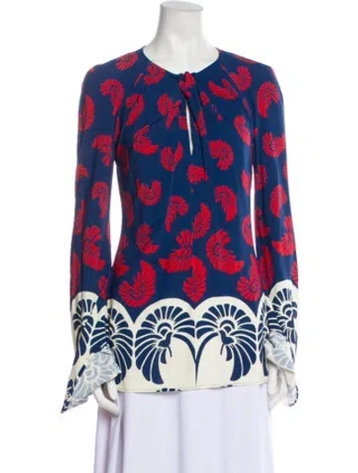 Pre-owned La Doublej Floral Print Crew Neck Tunic W/ Tags In Blue