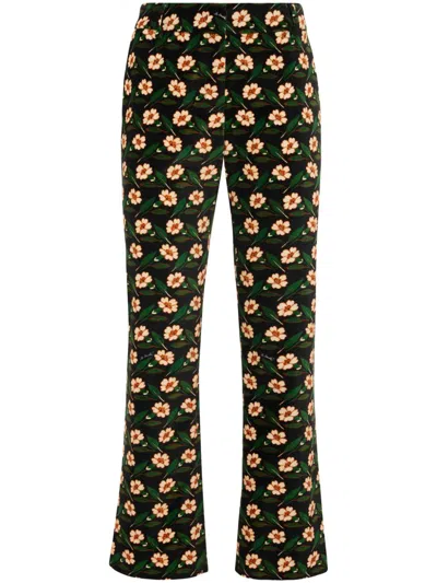 La Doublej Floral-print Cropped Trousers In Black