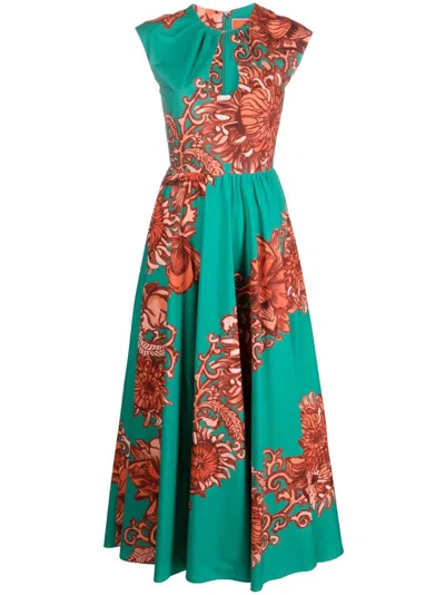 La Doublej Kleid Mit Blumen-print In Green