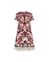 La Doublej Floral-print Feather-trim Minidress In Brown