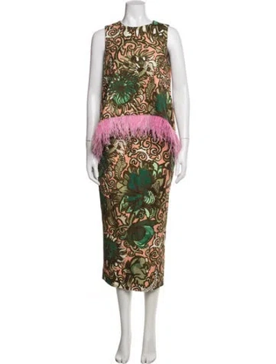Pre-owned La Doublej Floral Print Feather Trim Skirt Set In Blue